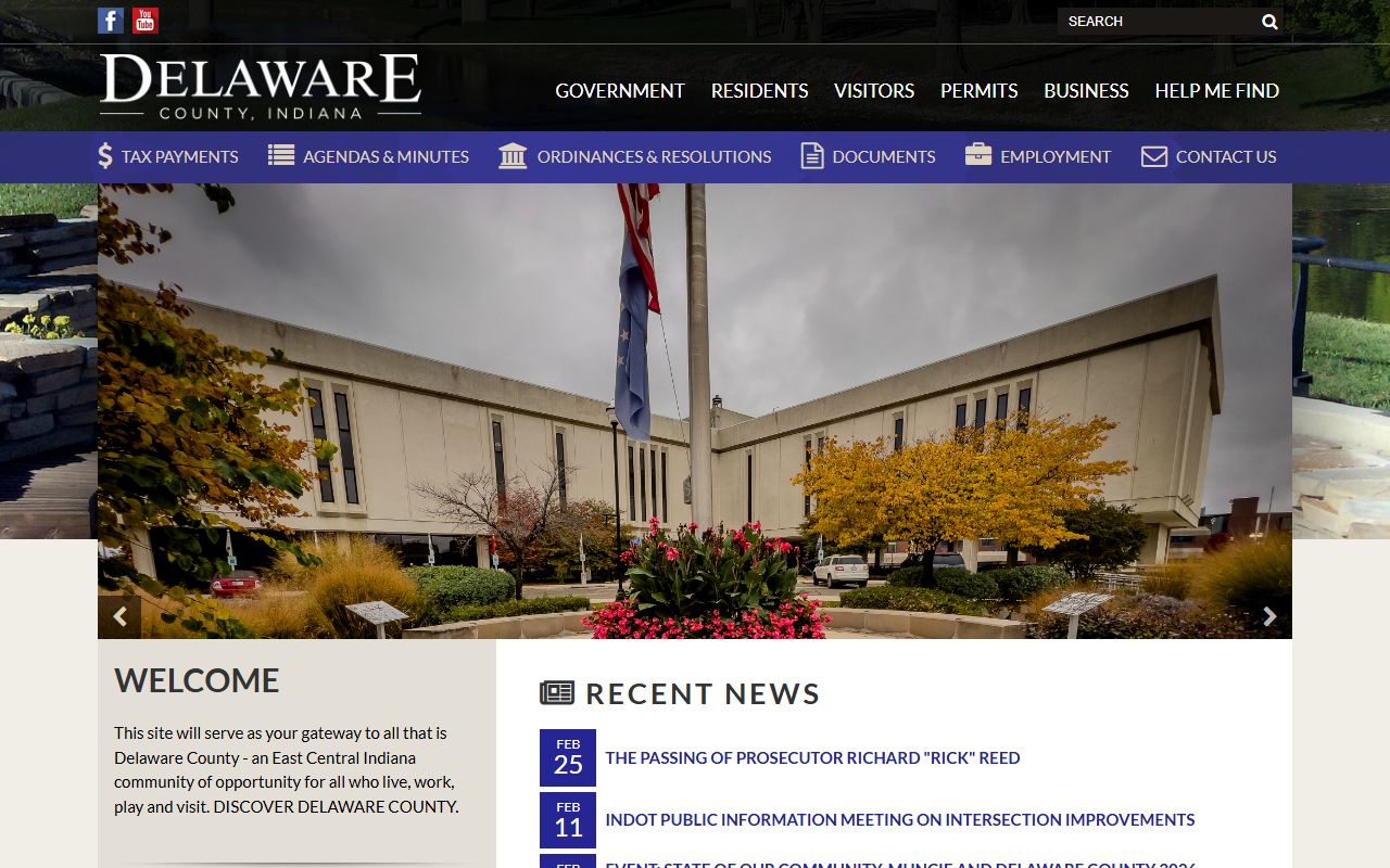 Delaware County homepage with links to court records and county resources for DUI records