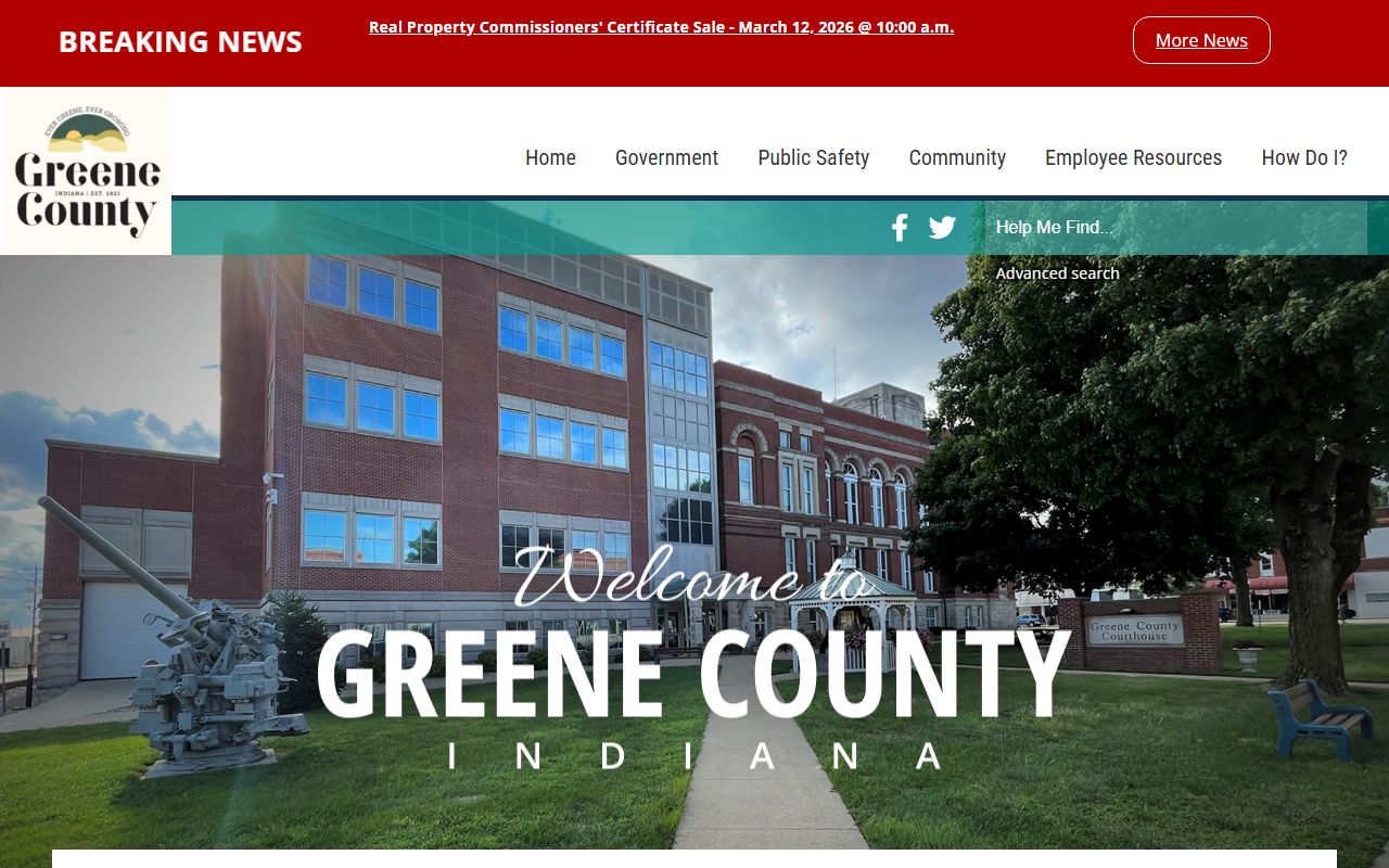 Greene County homepage showing county offices and DUI records resources