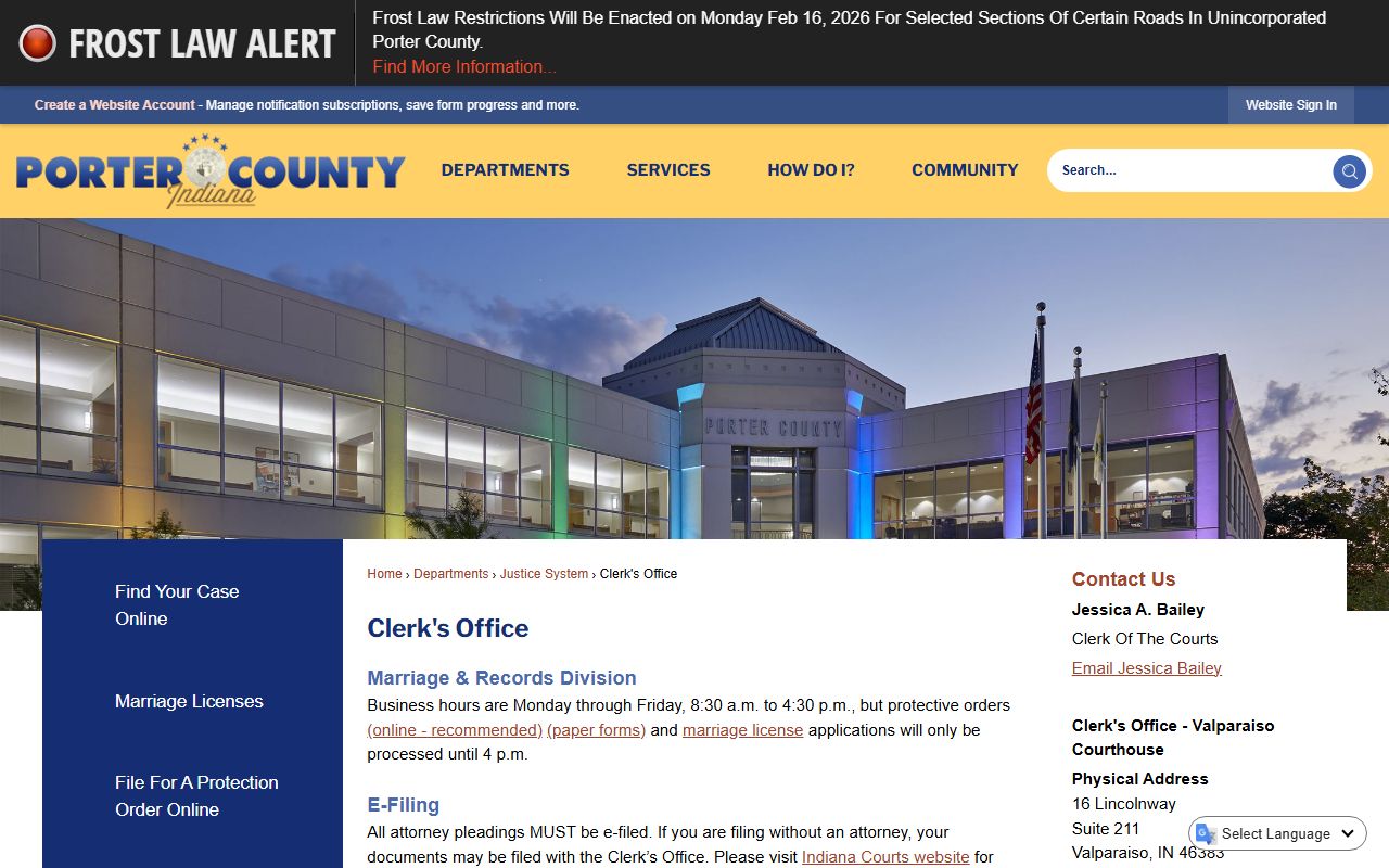 Porter County Clerk's Office handling court records and OWI filings