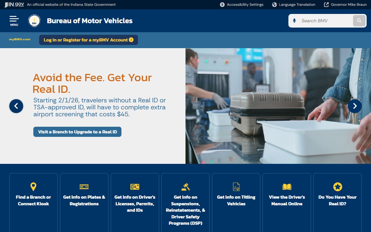 Indiana BMV website for DUI driving records and OWI license suspensions
