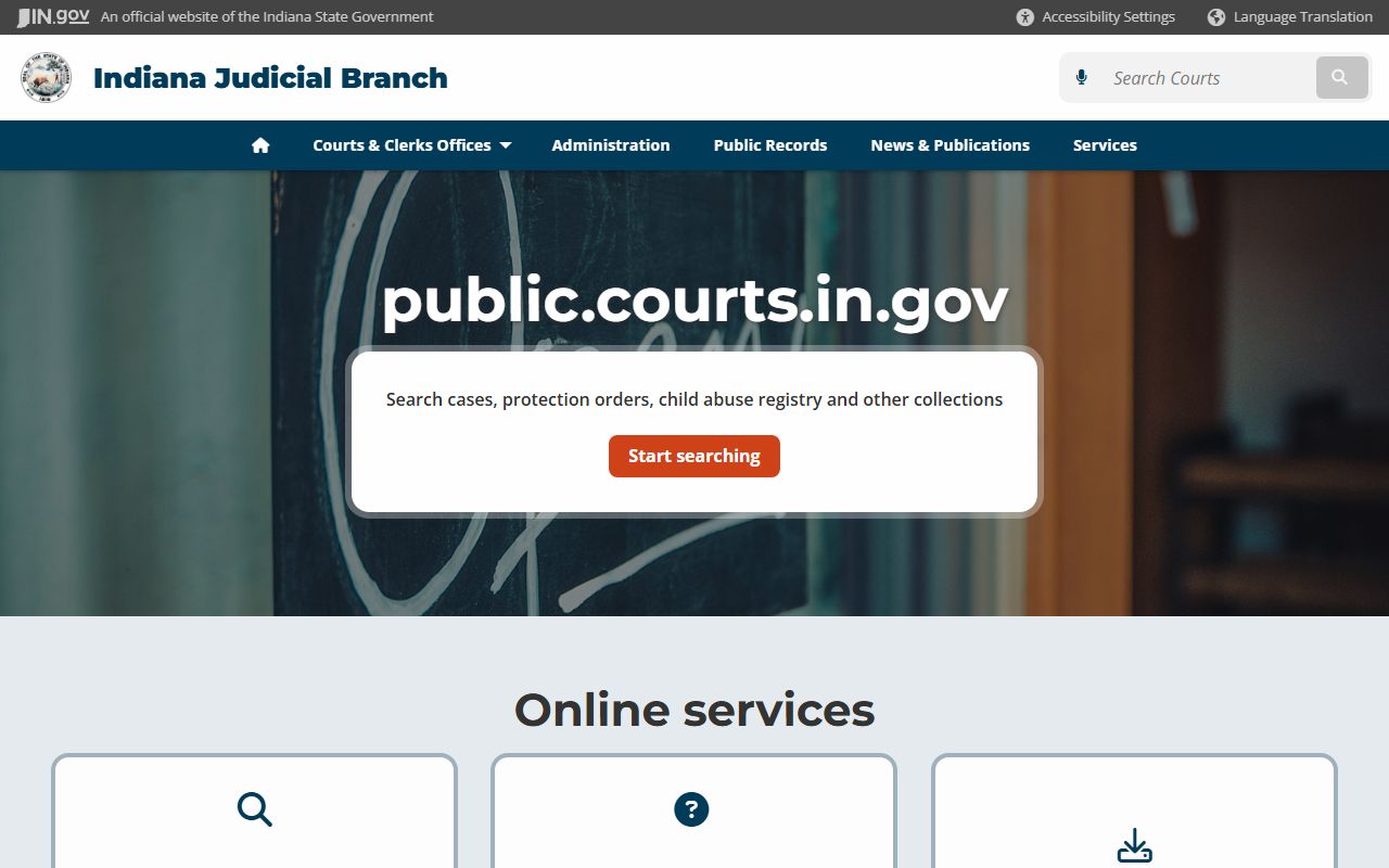 Indiana Judicial Branch public records portal for DUI and OWI records